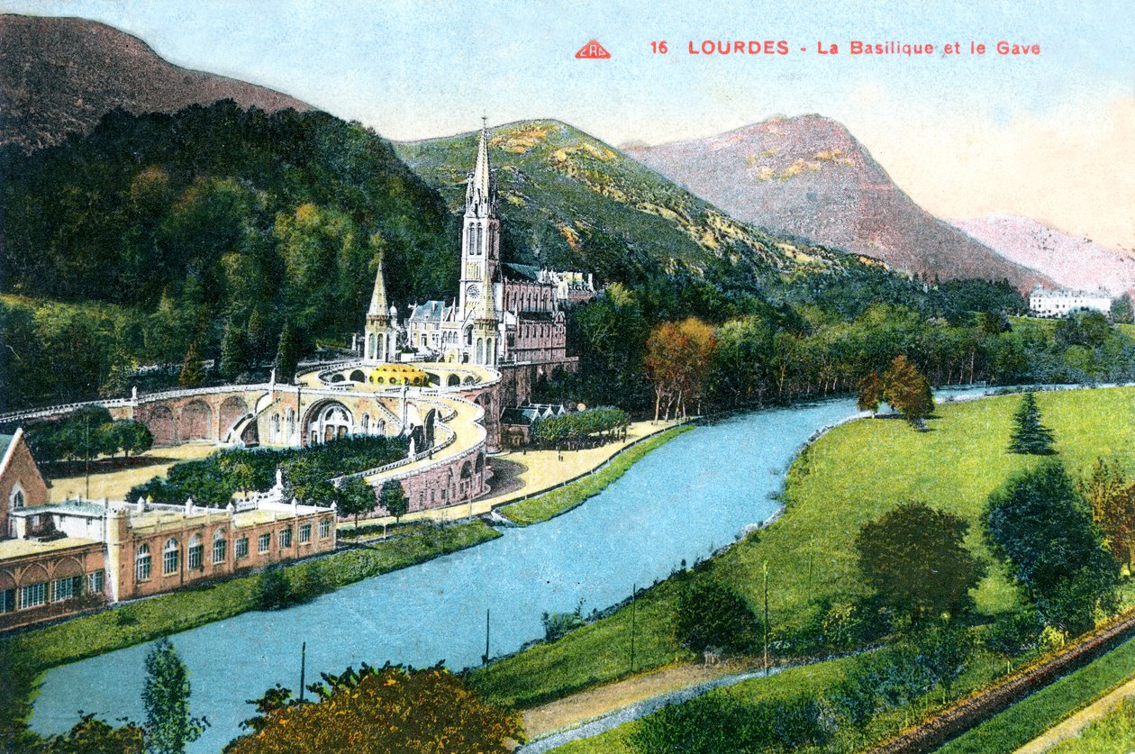 Basilica and the Gave, Lourdes, Ranska, 1933 tekijältä Unbekannt