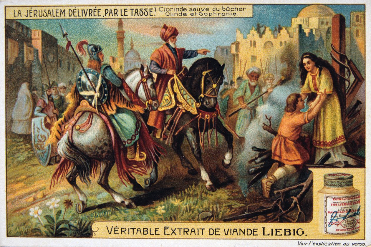 La Jerusalem Delivree par le Tasse, Clorinde pelastettiin palamiselta. 1800-luku tekijältä Unbekannt