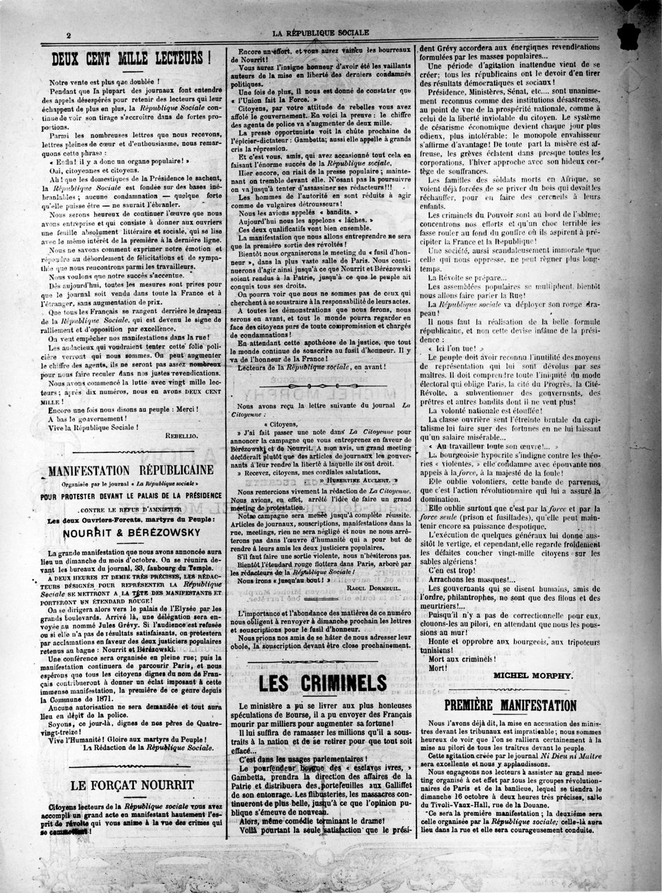 La Republique Sociale -sanomalehti 13. lokakuuta 1881 tekijältä Unbekannt