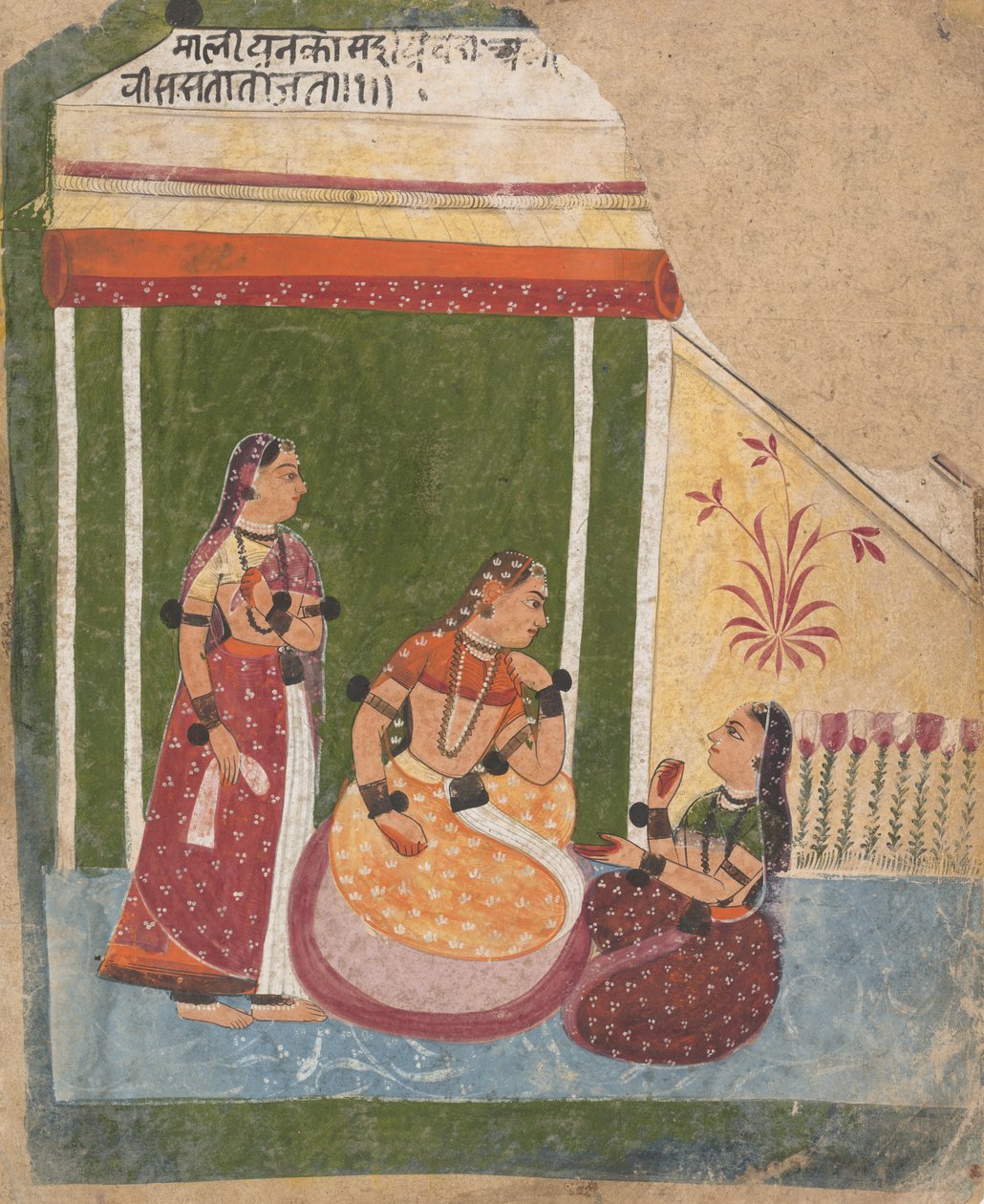 Ladies in a Pavilion... hajallaan olevasta Ragamala-sarjasta Garland of Musical Modes, n. 1640-50. tekijältä Unbekannt