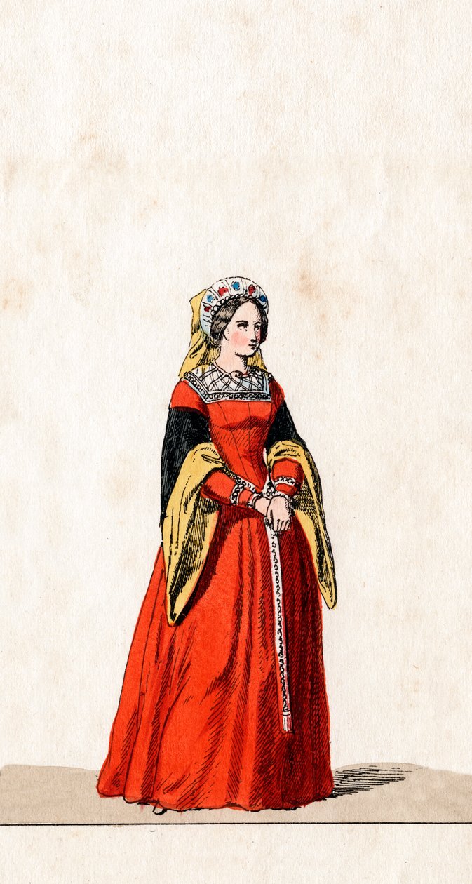 Odottava nainen, pukusuunnittelu Shakespearen näytelmään, Henry VIII, 1800-luku tekijältä Unbekannt