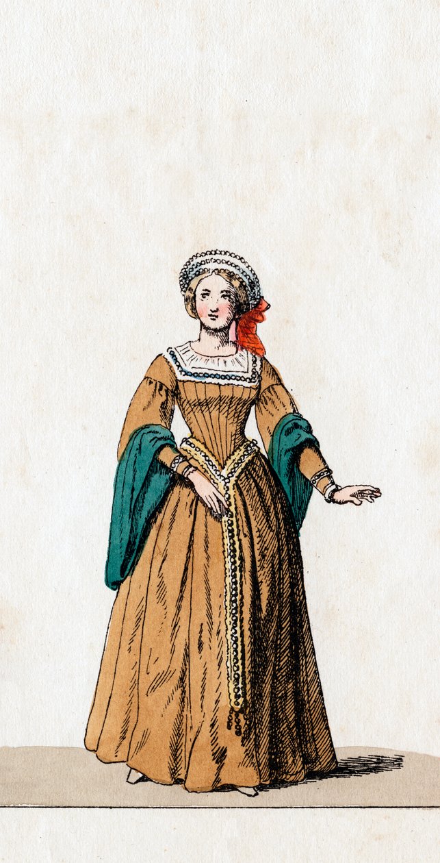 Odottajarouva, pukusuunnittelu Shakespearen näytelmään, Henry VIII, 1800-luku tekijältä Unbekannt