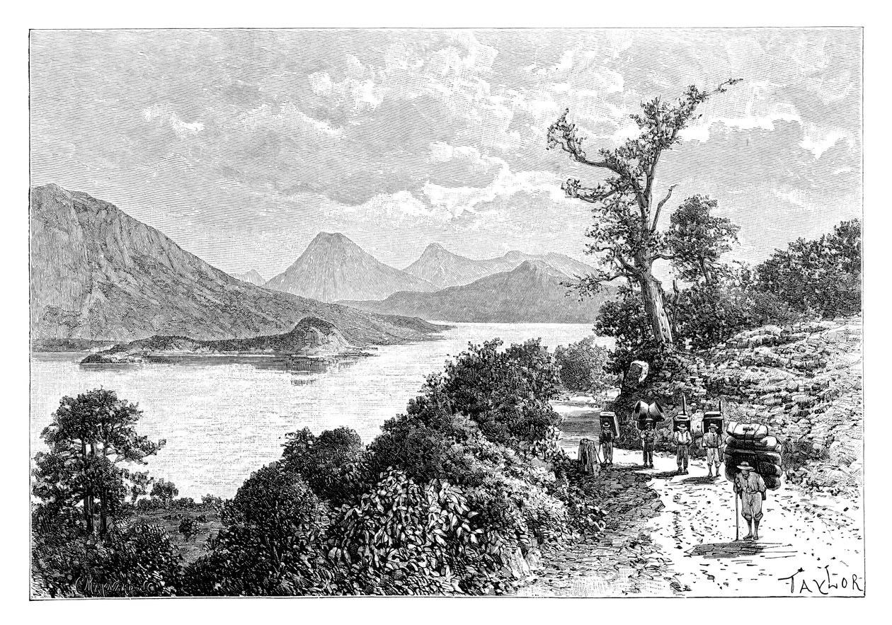 Atitlan-järvi, Guatemala, vuodelta 1890 tekijältä Unbekannt