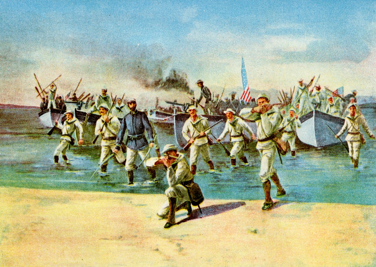 Laskeutuvat ammukset kapinallisille, tulessa, Espanjan ja Amerikan sota, Kuuba, 1898 tekijältä Unbekannt