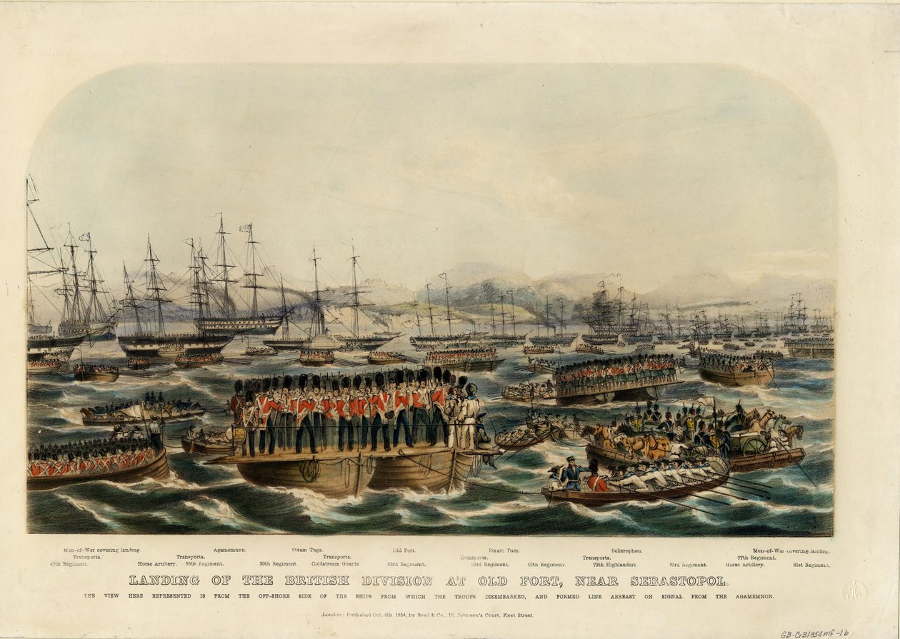 Brittidivisioonan maihinnousu Old Fortissa lähellä Sevastopolia, 1854 tekijältä Unbekannt