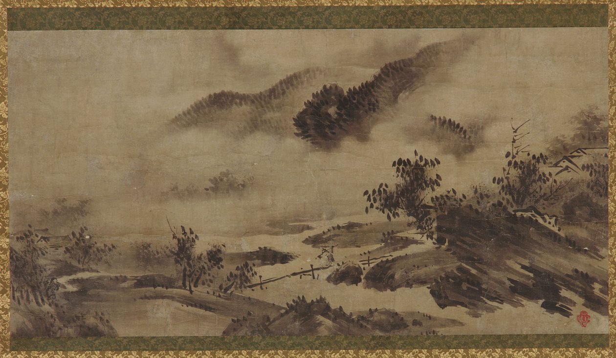 Maisema: vuoret, sumu ja puro, Edo-kausi, 1700-luku. tekijältä Unbekannt