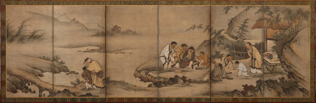 Maisema: Bamboo Groven seitsemän viisasta, Momoyama-kausi, 1568-1615. tekijältä Unbekannt