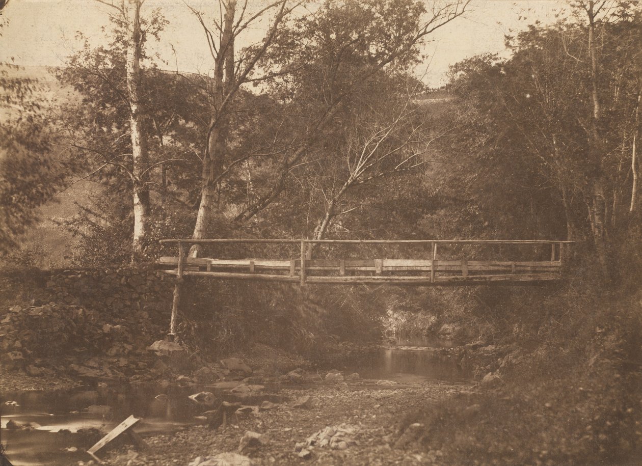 Maisema puilla ja sillalla, c. 1850. tekijältä Unbekannt