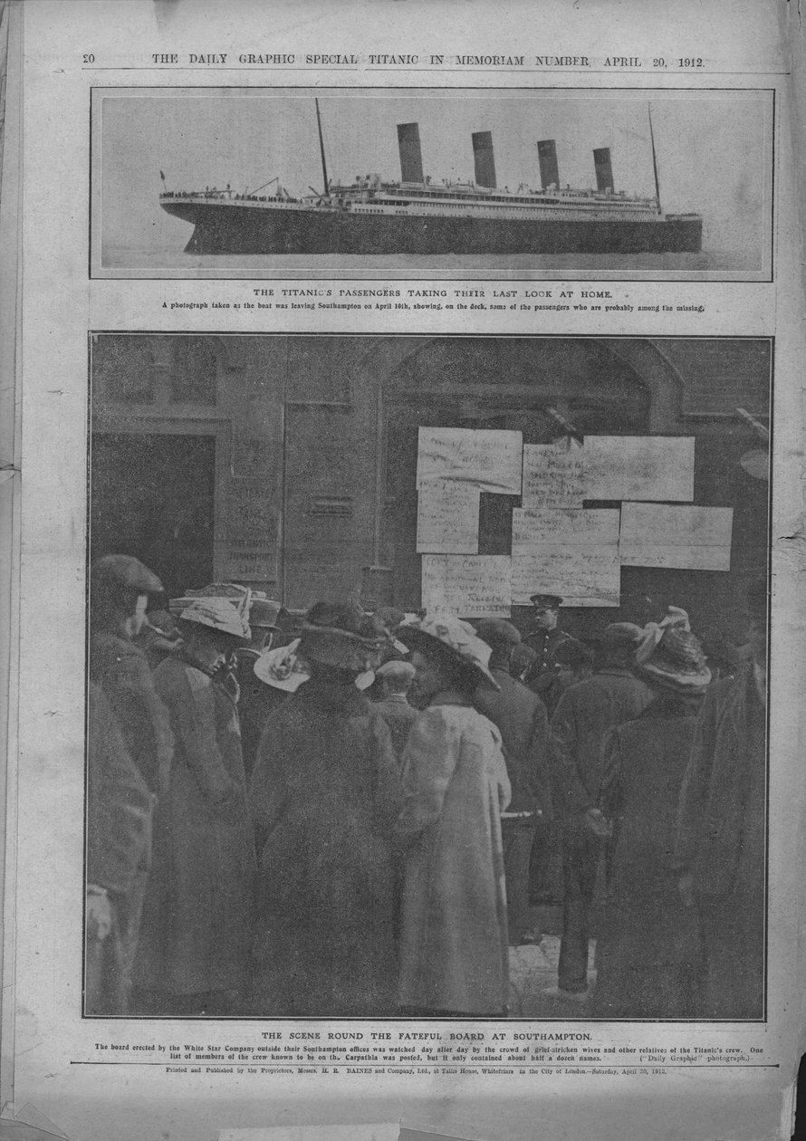 Last Look at Home ja The Fateful Board Southamptonissa, 20. huhtikuuta 1912. tekijältä Unbekannt
