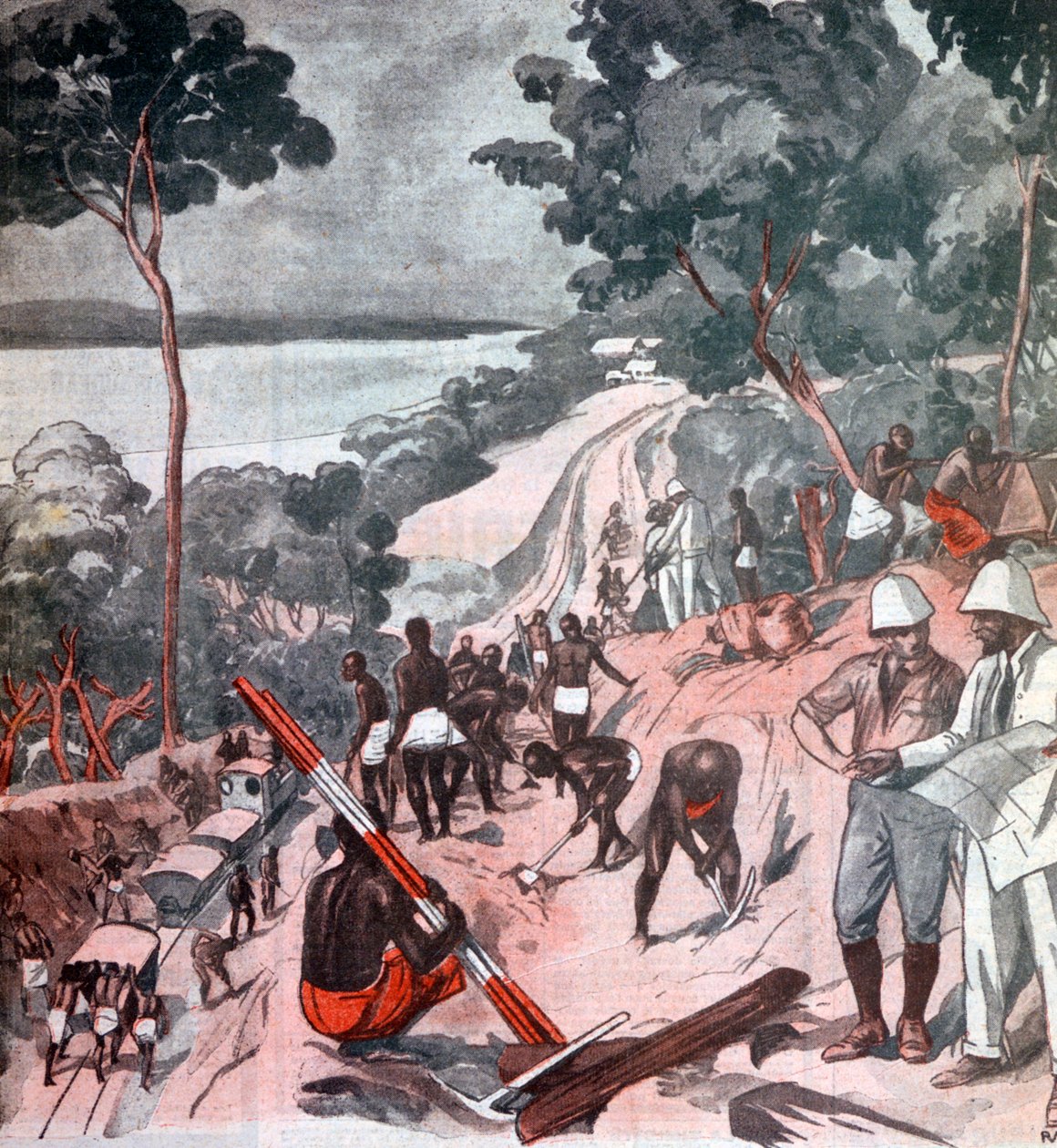 Rautatien rakentaminen päiväntasaajan auringon alla, Brazzaville, Kongo, 1924 tekijältä Unbekannt