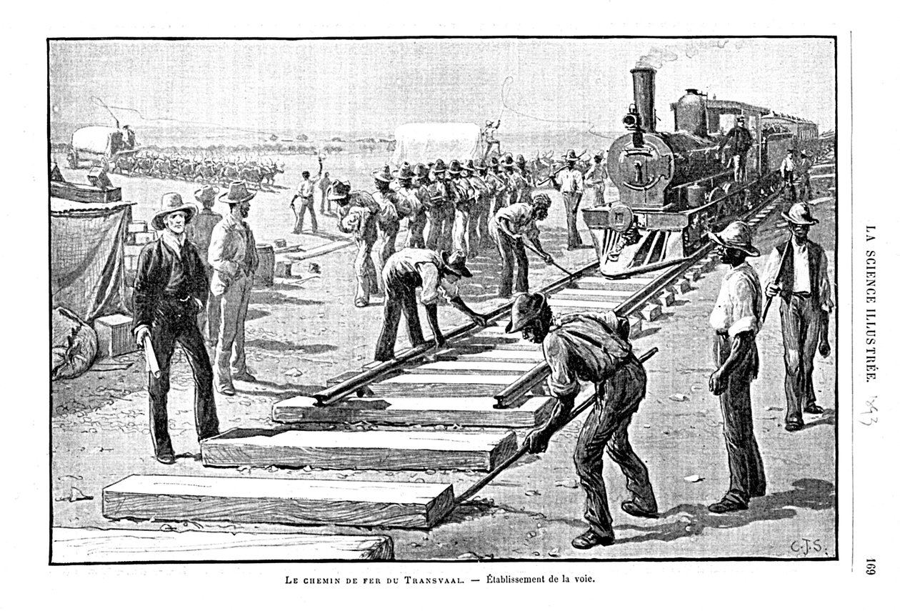 Pysyvän ratapölkkyjen ja kiskojen asettaminen Transvaal-rautatielle, Etelä-Afrikka, 1893 tekijältä Unbekannt