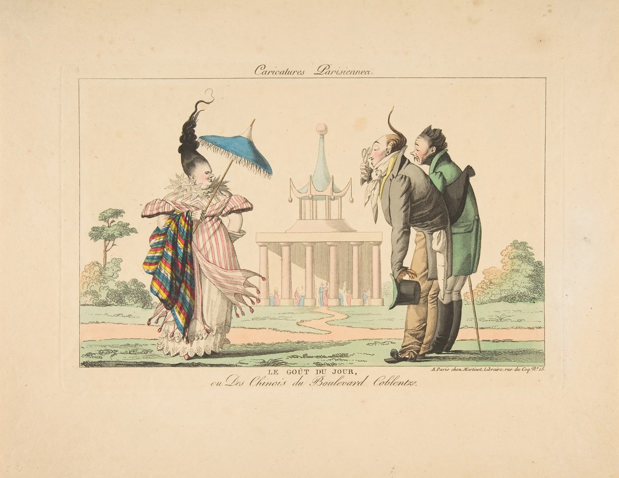 Päivän maku tai kiinalaiset Boulevard Coblentzilla, Caricatures Parisiennesistä, ca. 1815. tekijältä Unbekannt