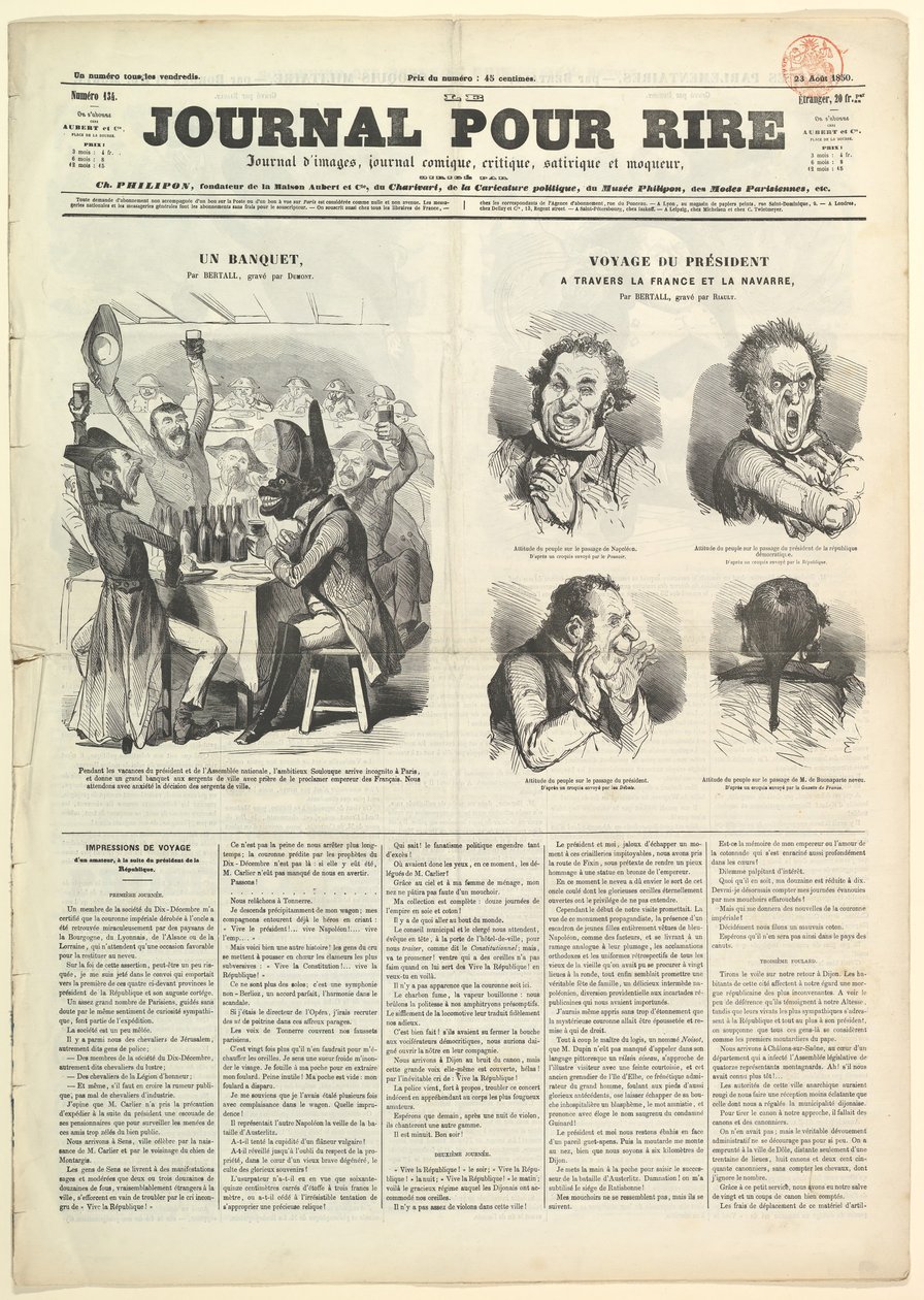 Le Journal Pour Rire, Journal dIimages, Journal Comique, Critique, Satirique et..., 23. elokuuta 1850. tekijältä Unbekannt
