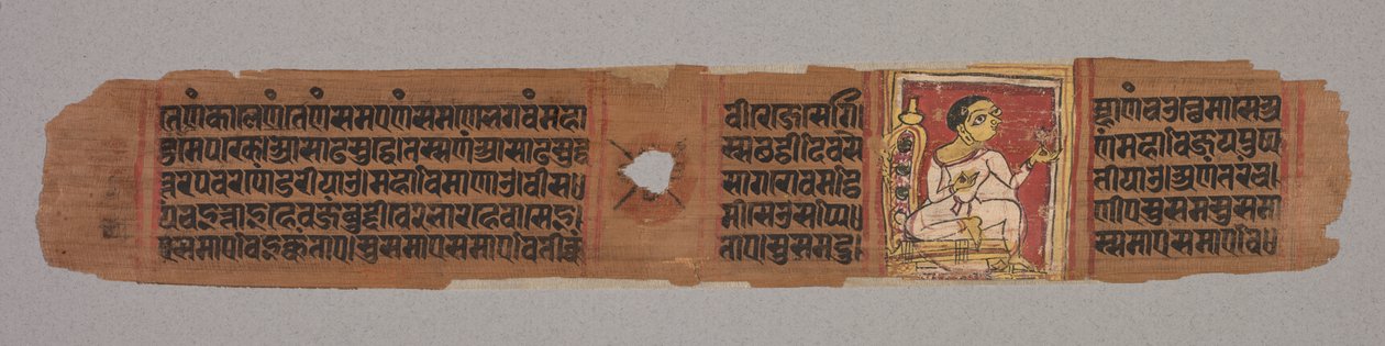 Jainin lehtikäsikirjoitus: Kalpa-sutra: Munkki kädessään kukka recto, 1279. tekijältä Unbekannt