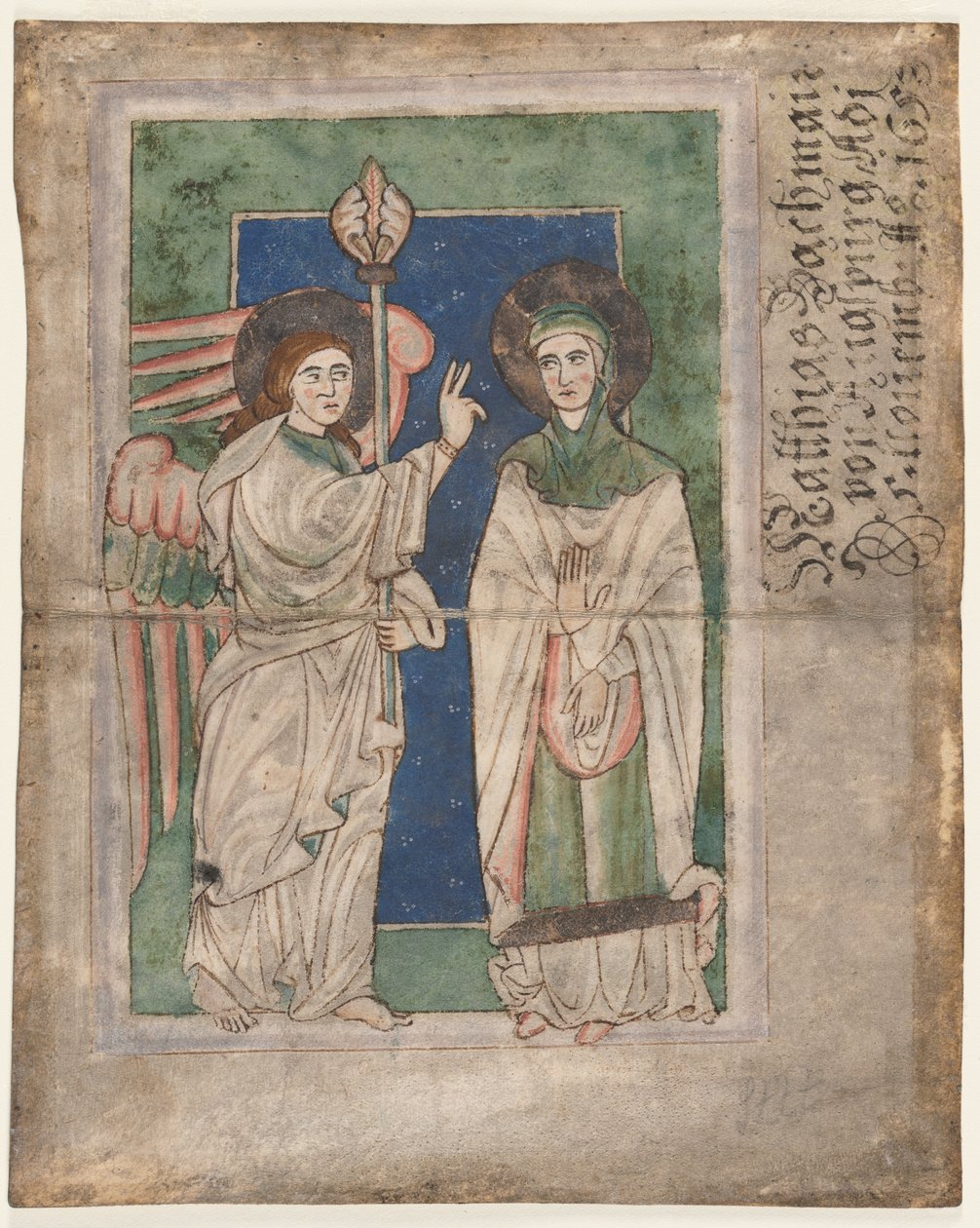 Psalterin lehti: Annunciation recto, Lehti psalterista: Syntymä verso, 1200-luvun alku. tekijältä Unbekannt