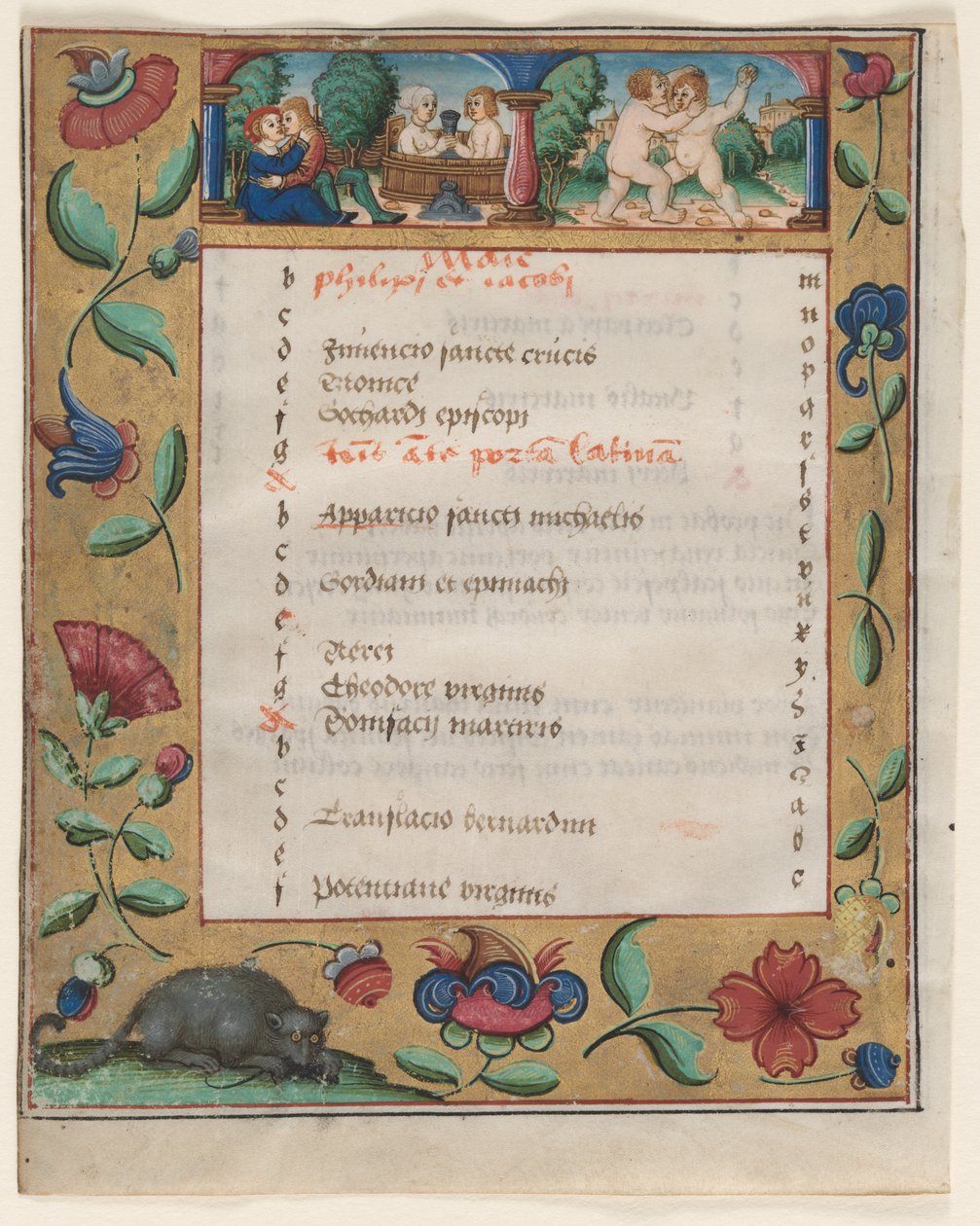 Lehti psalterista ja rukouskirjasta: Kalenterisivu, jossa työvoimat verso, n. 1524. tekijältä Unbekannt