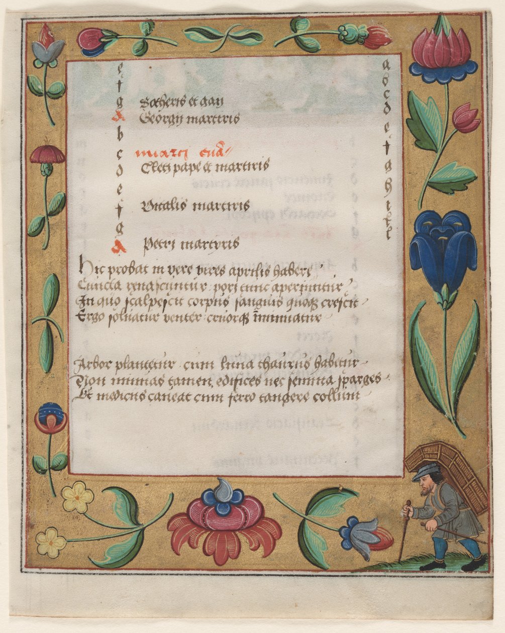 Lehti psalterista ja rukouskirjasta: Kalenterisivu, jossa on talonpoikainen recto, n. 1524. tekijältä Unbekannt