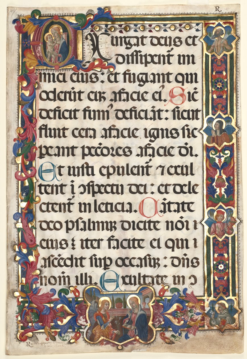 Lehti psalterista, jossa on täysi reunus ja medaljonkien ilmestys, SS. Jerome, Clare..., 1475. tekijältä Unbekannt