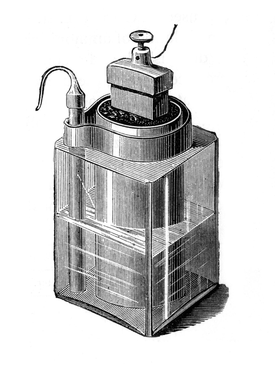 Leclanche märkäkenno, varhainen akku, 1896 tekijältä Unbekannt