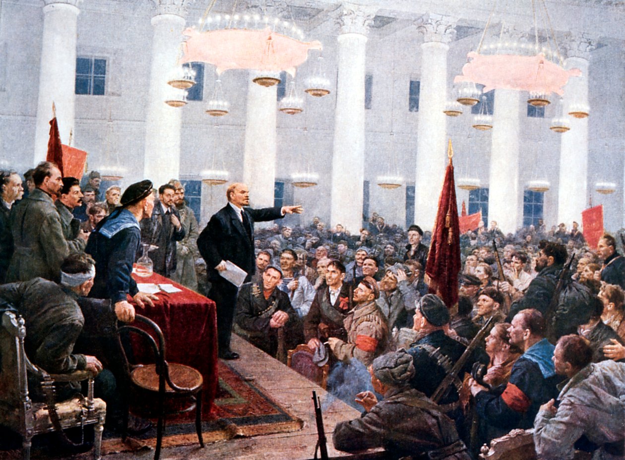 Lenin juhlii Neuvostoliiton 2. kongressin kansanedustajia, Smolnyin palatsi, Pietari, 1917 tekijältä Unbekannt