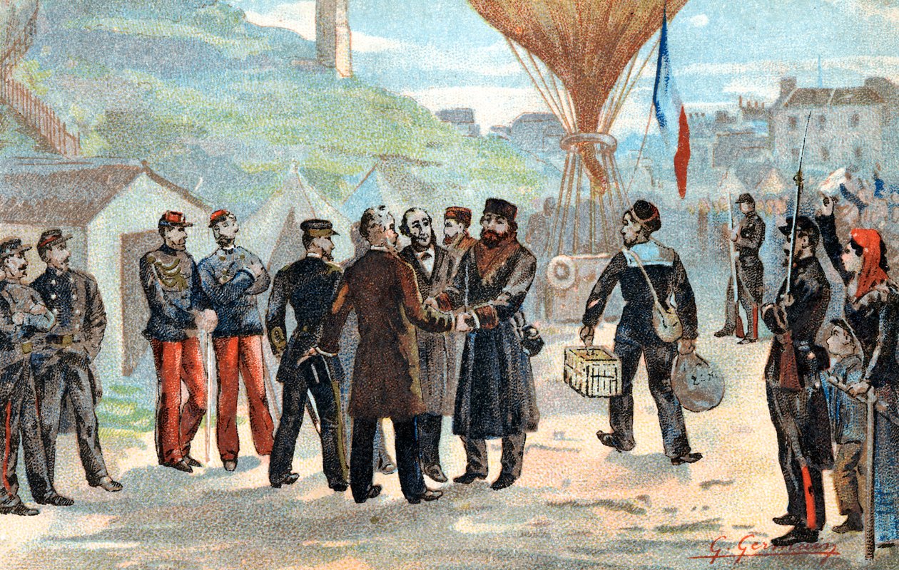 Leon Gambetta, ranskalainen poliitikko pakenemassa piiritettyä Pariisia, Ranskan ja Preussin sota, 1870 tekijältä Unbekannt