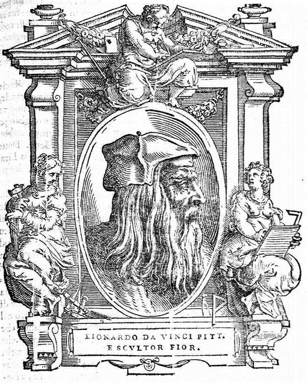 Leonardo da Vinci. Lähettäjä: Giorgio Vasari, Erinomaisimpien italialaisten maalareiden, kuvanveistäjien ja arkkitehtien elämä, 1568 tekijältä Unbekannt