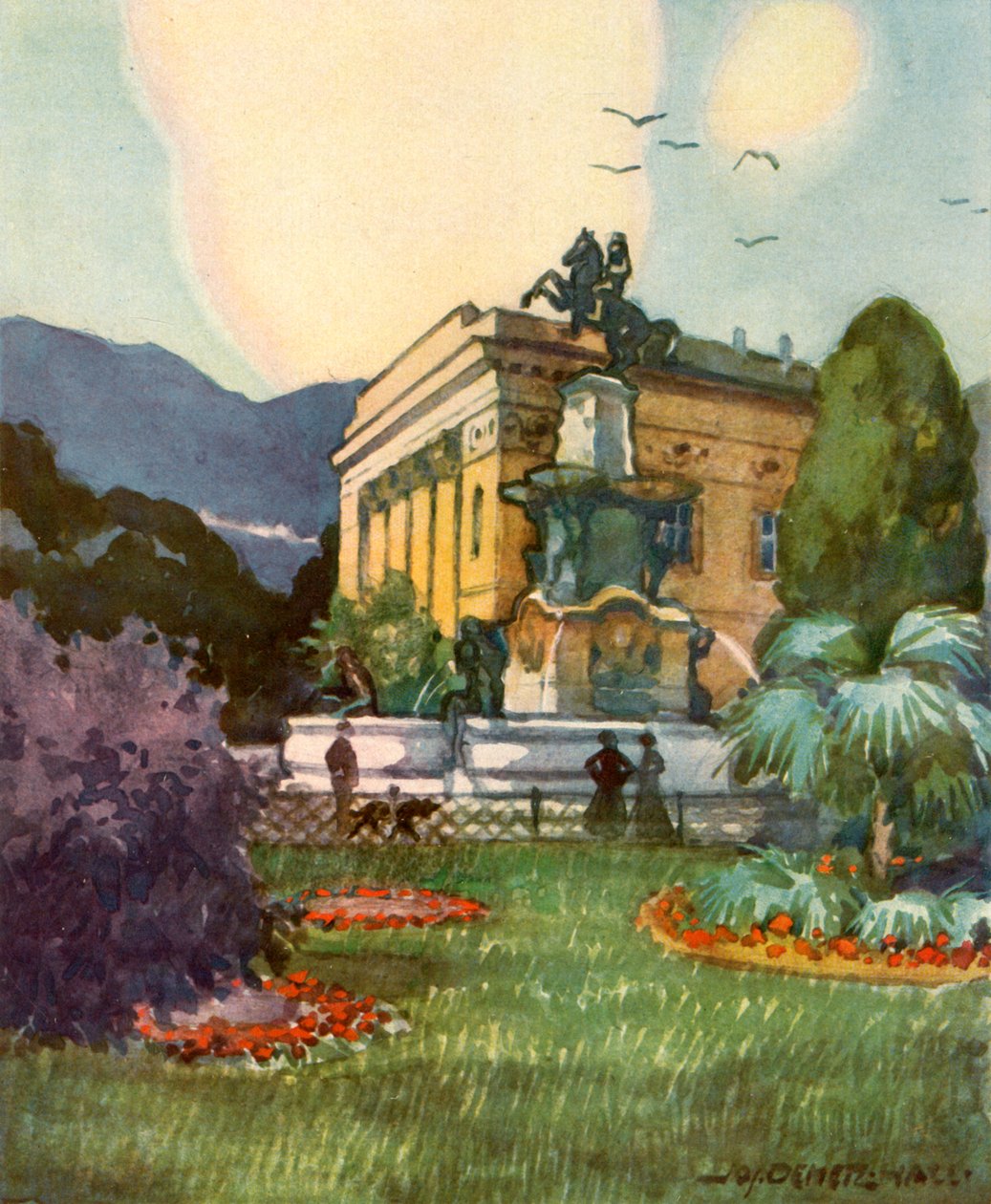 Leopoldsbrunnen und Stadttheater, Leopolds-suihkulähde ja kaupunkiteatteri, v1929. tekijältä Unbekannt