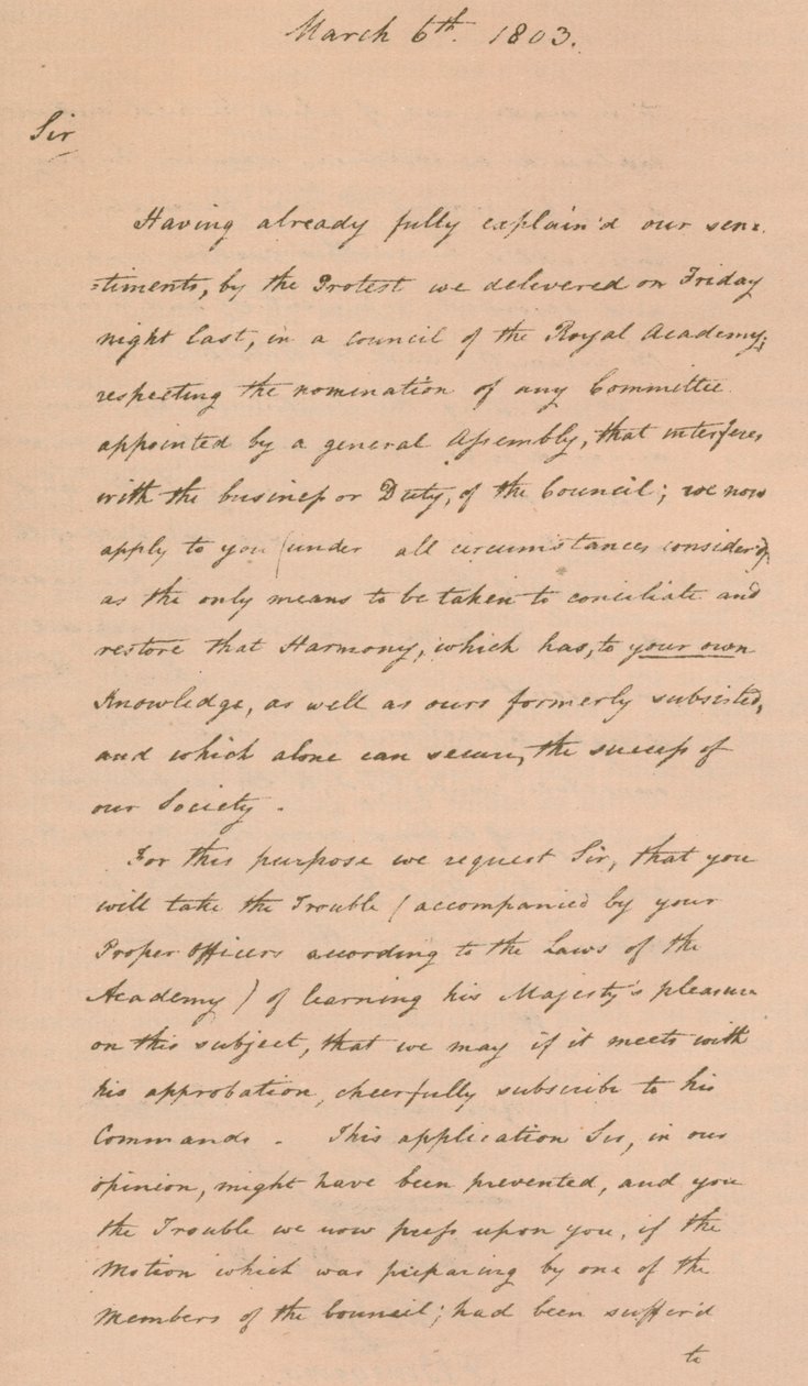Kirje Benjamin Westille, Kuninkaallisen Akatemian presidentille, 1803 1904 tekijältä Unbekannt