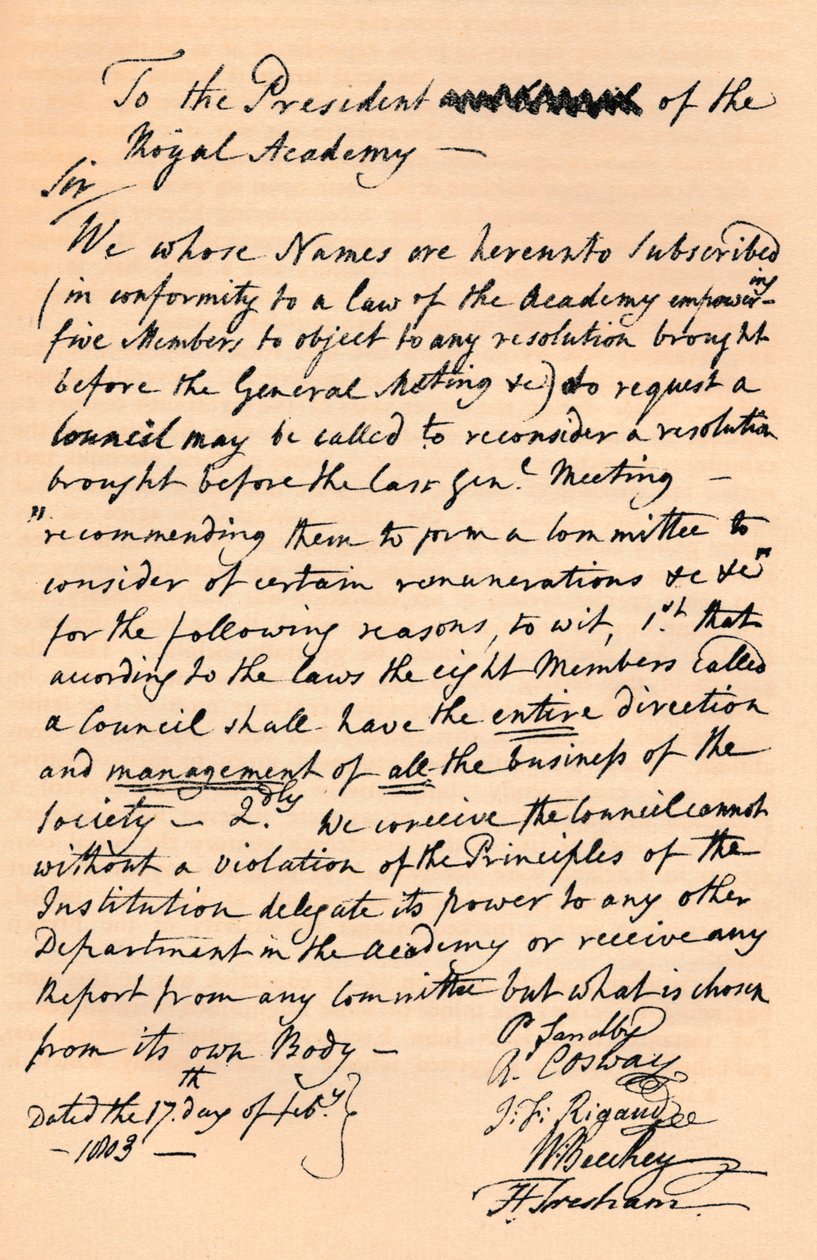 Kirje Benjamin Westille, Kuninkaallisen Akatemian presidentille, 1803 1904 tekijältä Unbekannt