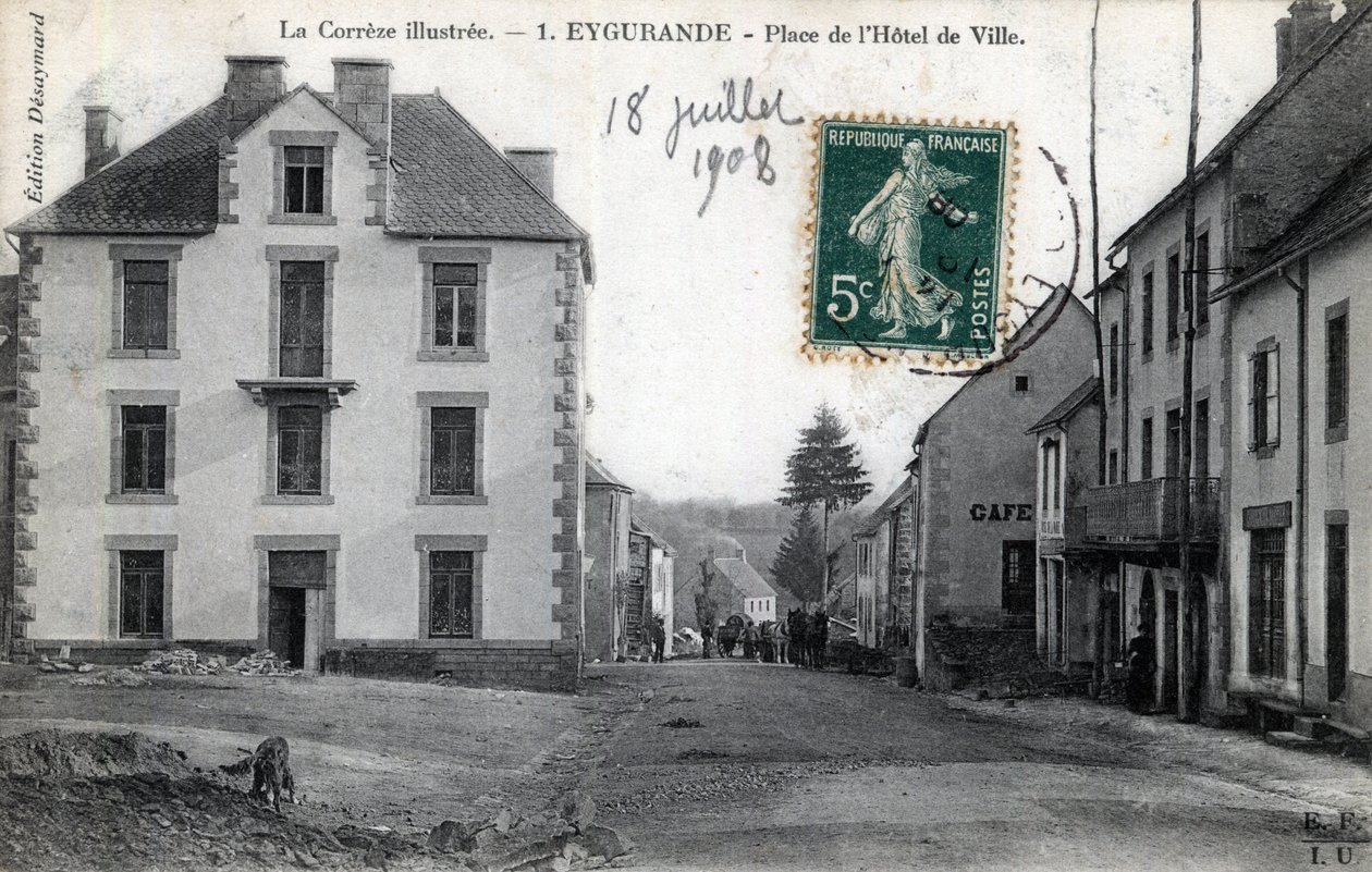 Limousin, Correze (19), Eygurande: näkymä Place de l