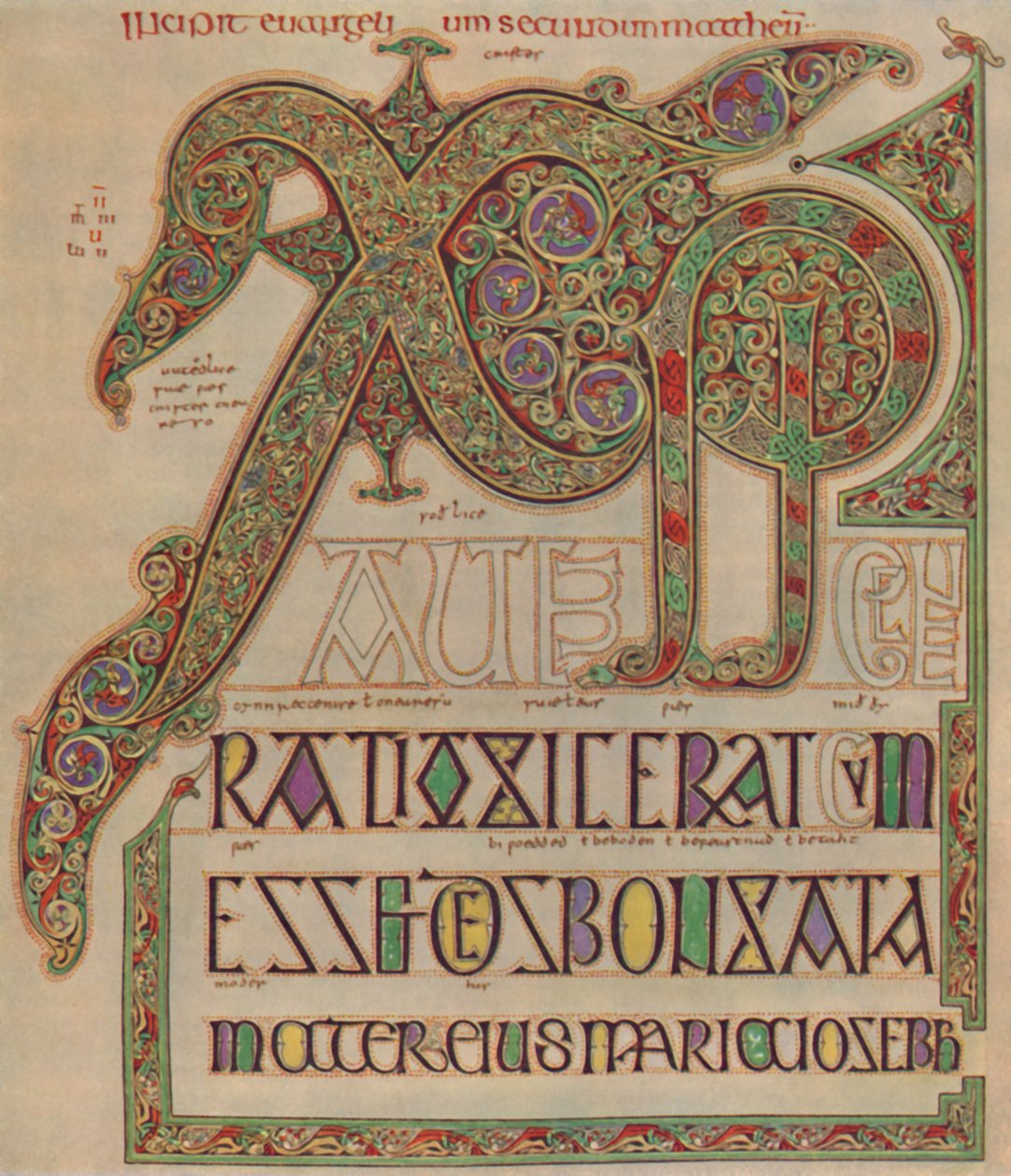 Lindisfarne Gospels, Kristus-sivu. British Museum, c700 jKr, 1935 tekijältä Unbekannt