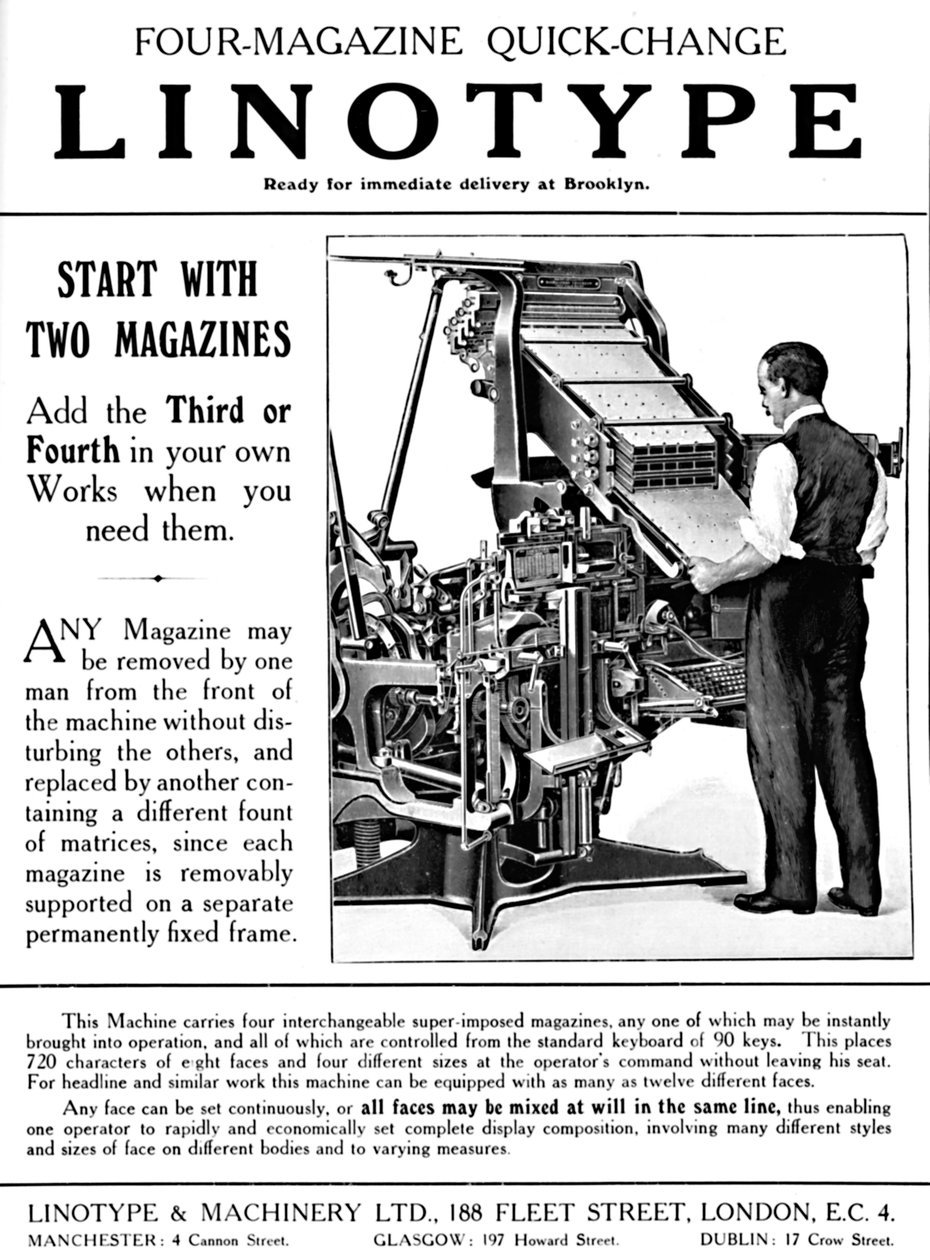 Linotype & Machinery Ltd:n ilmoitus, 1919 tekijältä Unbekannt