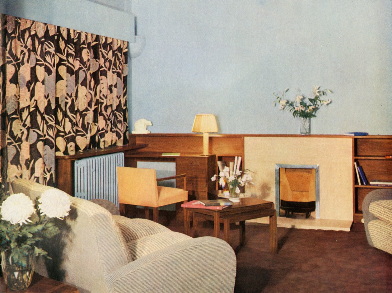 Olohuone Miss Dinshawsin huoneistossa, Stockleigh Hall, Regents Park, Gordon Russell Ltd., 1937 tekijältä Unbekannt