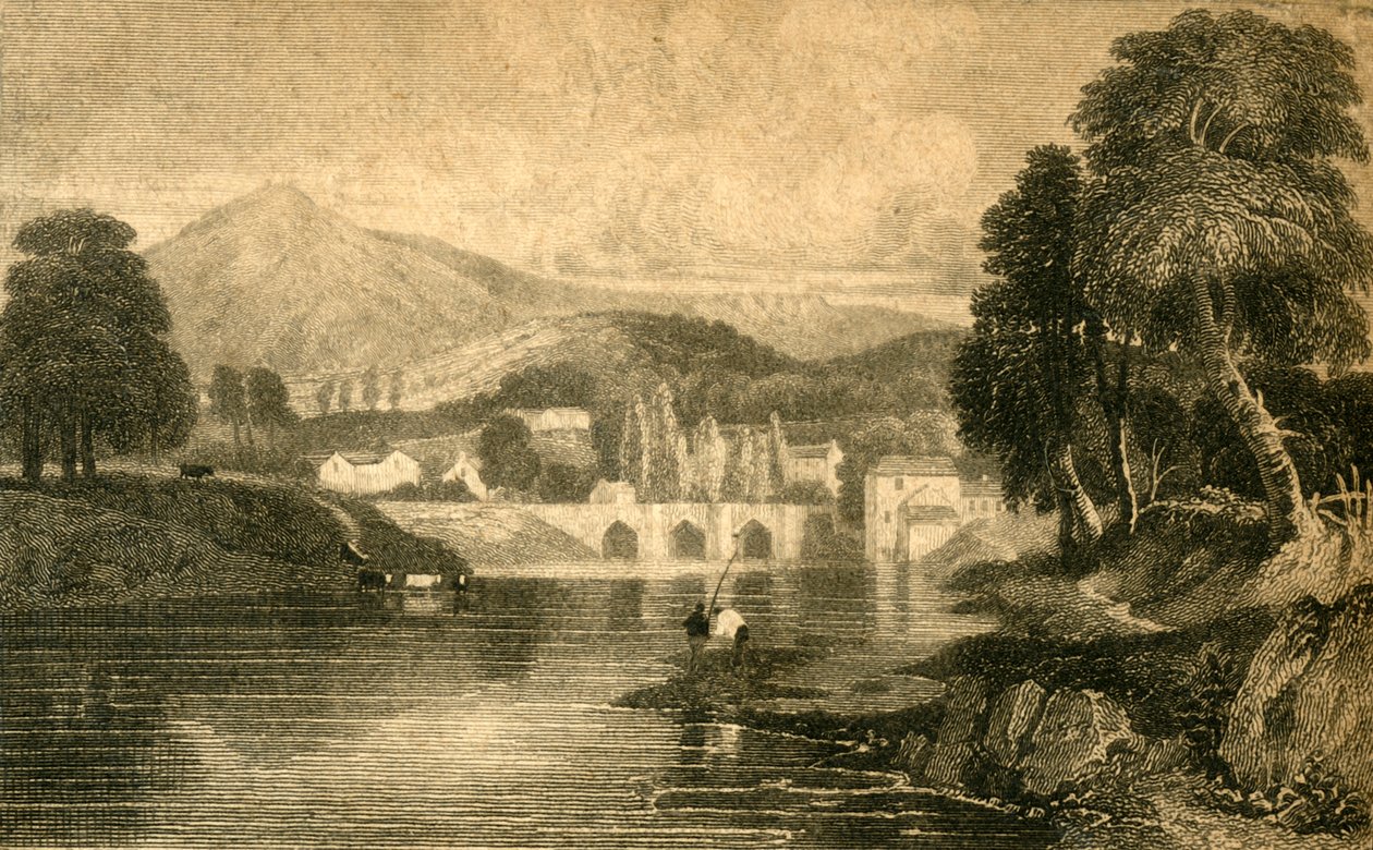 Llangollenin silta, Dinas Branin linna, Dee-joella: Pohjois-Wales, 1800-luku. tekijältä Unbekannt