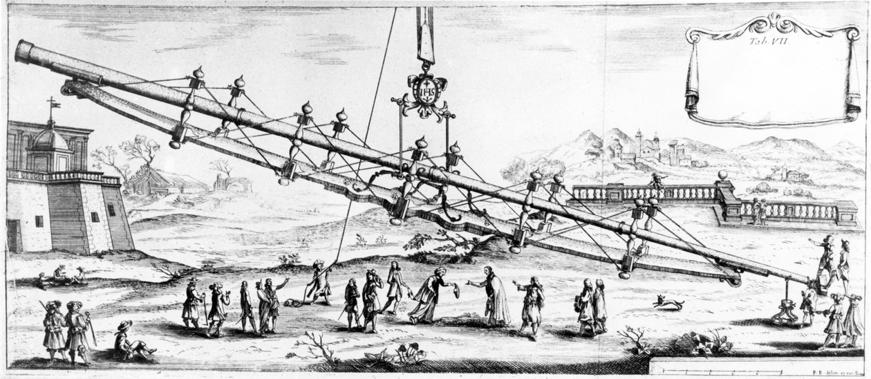 Pitkän polttovälin taittava teleskooppi, 1728 tekijältä Unbekannt