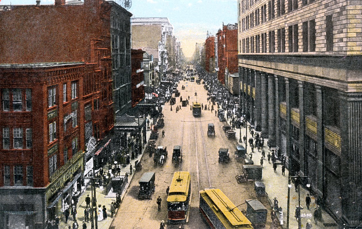 Katse itään Market Streetiä pitkin kaupungintalosta, Philadelphia, Pennsylvania, USA, 1900-luku tekijältä Unbekannt