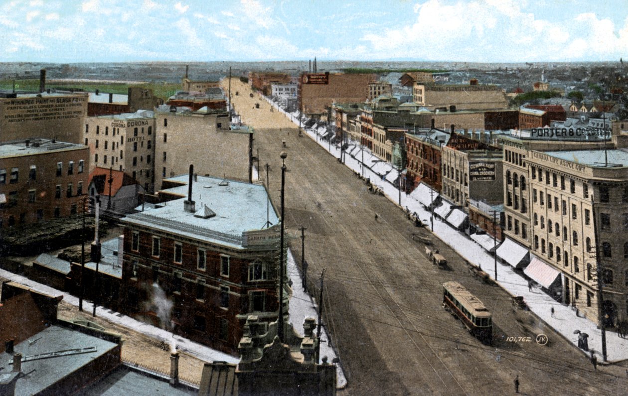 Katse pohjoiseen pitkin pääkatua, Winnipeg. Manitoba, Kanada, 1900-luku tekijältä Unbekannt