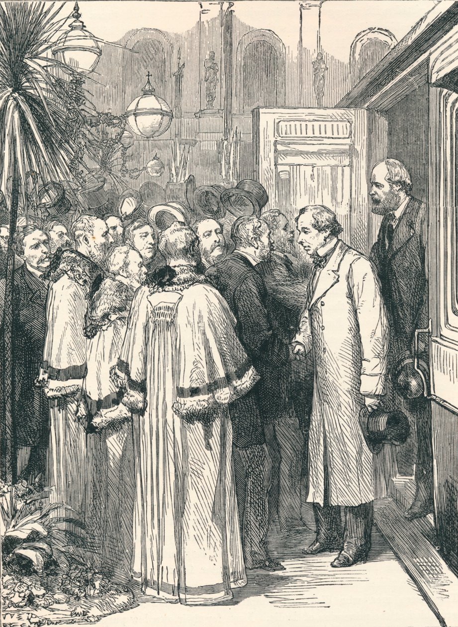 Lord Beaconsfield ja Lord Salisbury Charing Crossin rautatieasemalla, 1896 tekijältä Unbekannt