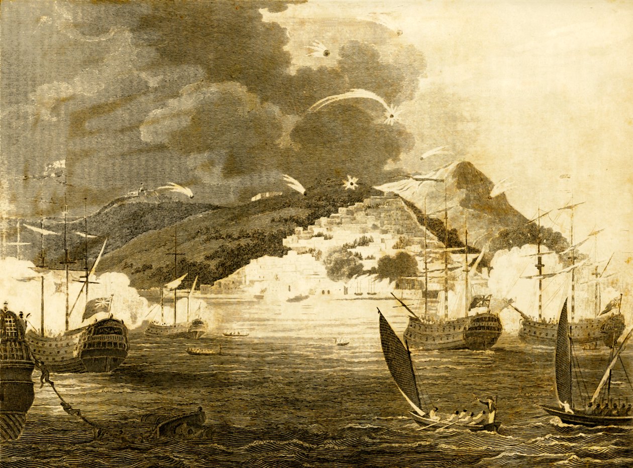 Lord Exmouthin laivasto pommittaa Algerin kaupunkia, 1816. tekijältä Unbekannt