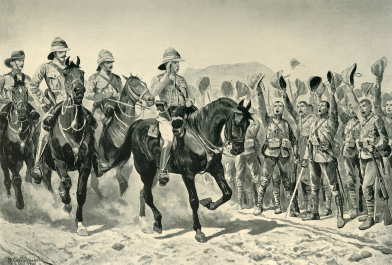 Lord Roberts ilahdutti joukkoja hänen saapuessaan Wonder RIveriin vuonna 1901. tekijältä Unbekannt