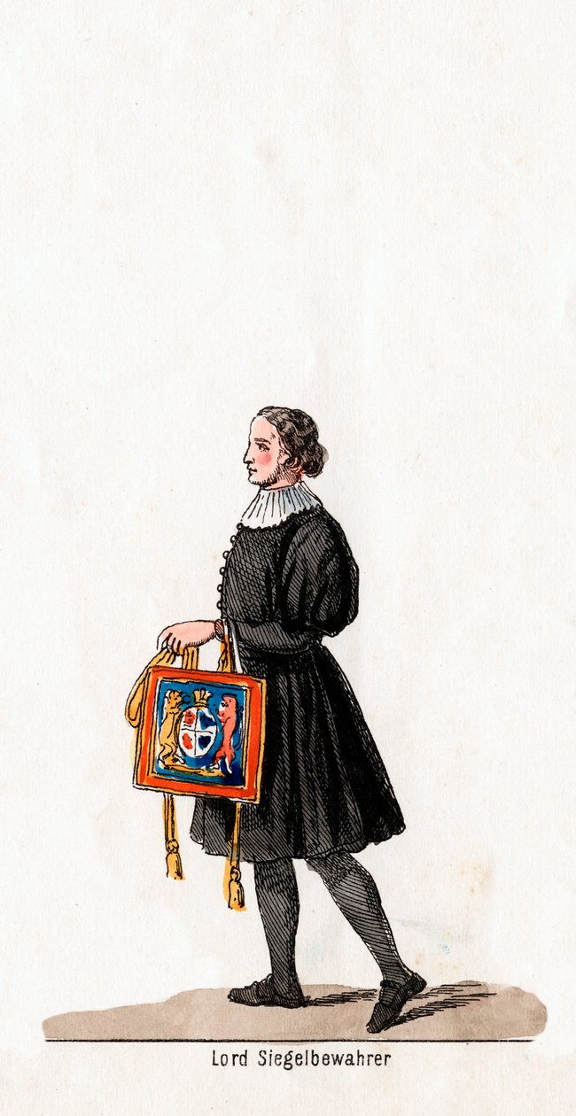 Lord Seal vartija, pukusuunnittelu Shakespearen näytelmään, Henry VIII, 1800-luku tekijältä Unbekannt