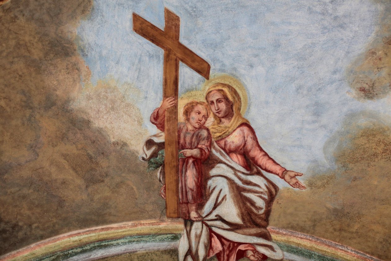 Loreton kirkon fresko: Maria, Jeesus ja risti Praha Tšekki tekijältä Unbekannt