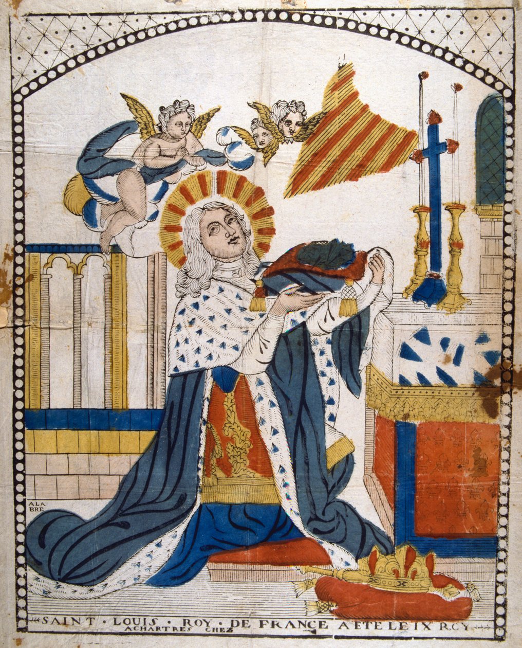 Ludvig IX, Ranskan kuningas, Chartresin katedraalissa kruunausvaatteissaan, 1226 1800-luku tekijältä Unbekannt