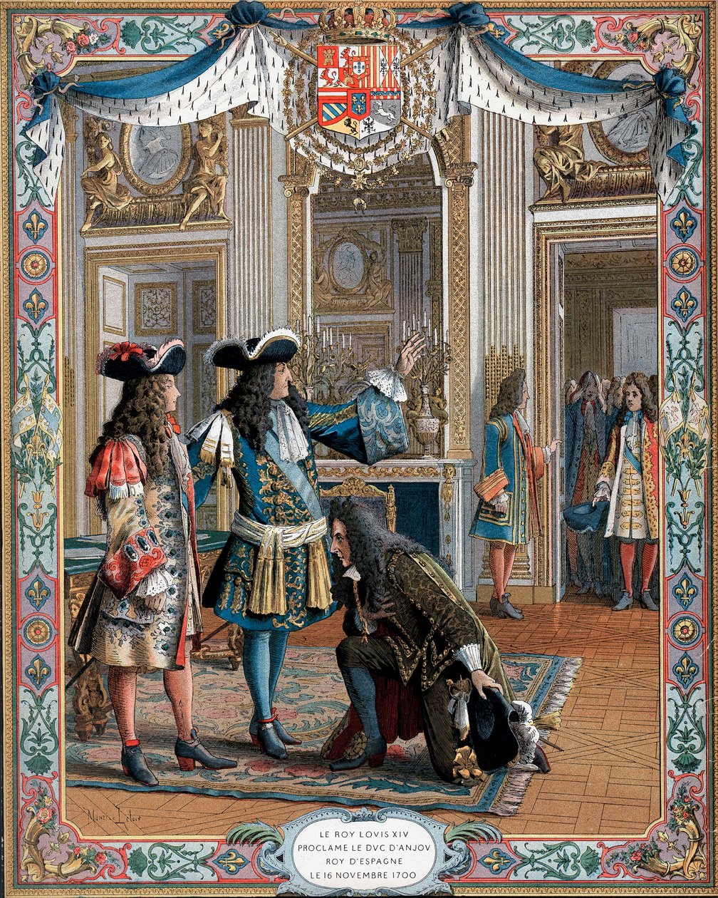 Ludvig XIV julisti dAnjoun Espanjan kuninkaaksi, perintösota, 1700 1800-luku tekijältä Unbekannt