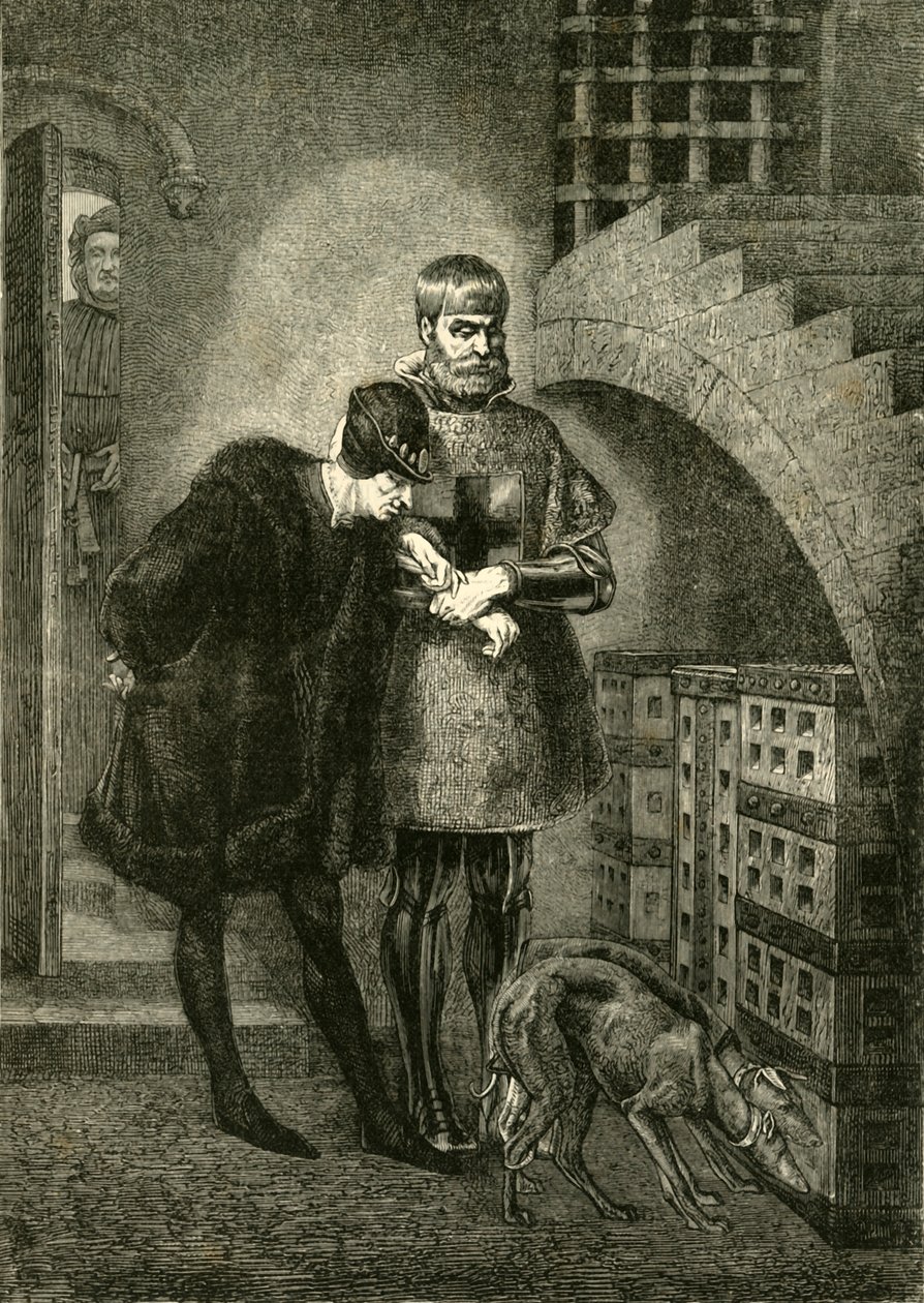 Ludvig XI vierailee kardinaali Balen luona rautahäkissä, 1469-1481, 1890. tekijältä Unbekannt