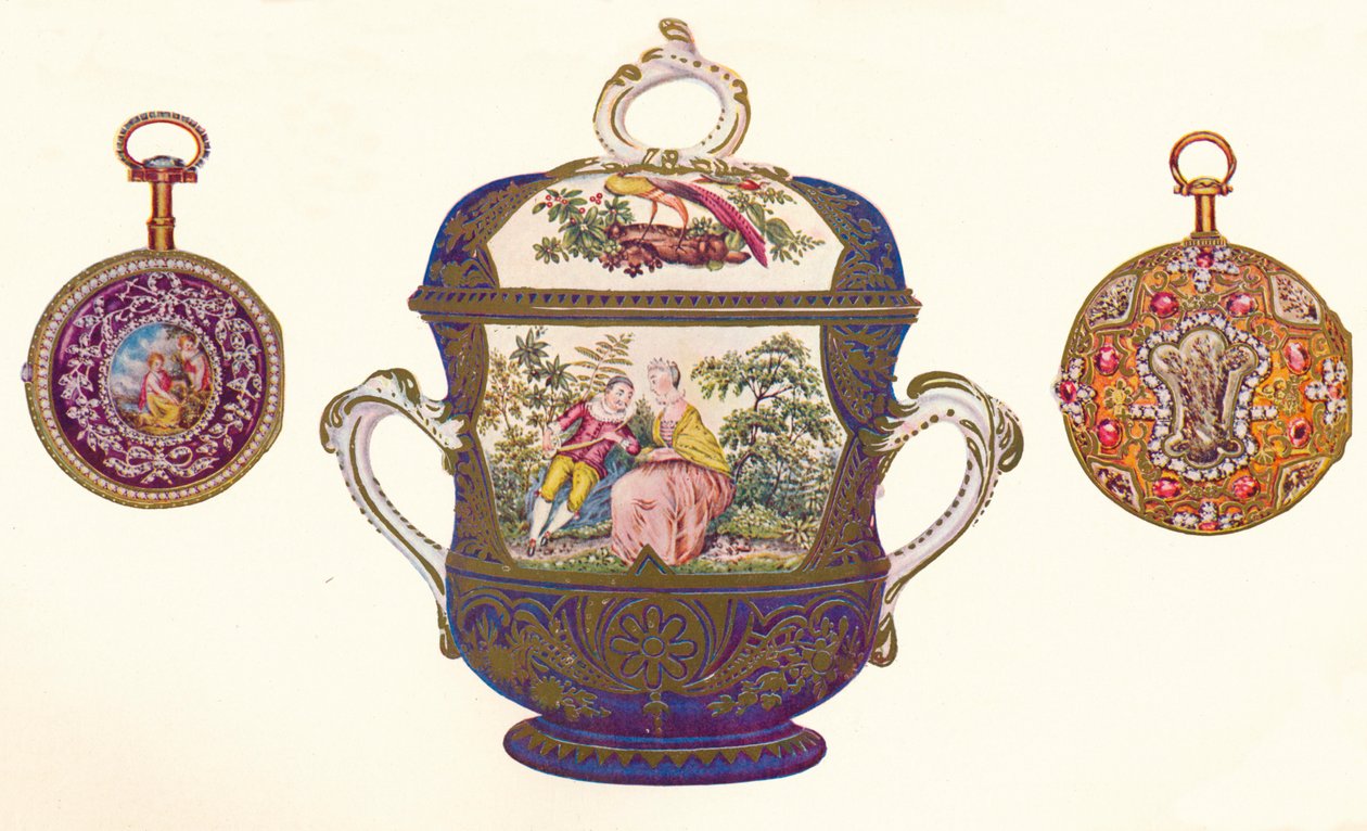 Ludvig XVI. Gold Repeater, n. 1770, Old Chelsea Posliiniporringer ja kansi, n. 1710, 1903 tekijältä Unbekannt