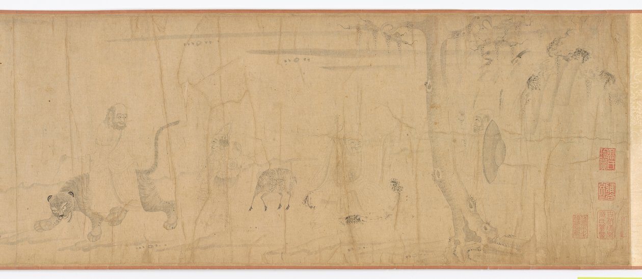 Luohanit ja eläimet ylittämässä merta, Ming-dynastia, 1500-1600. tekijältä Unbekannt
