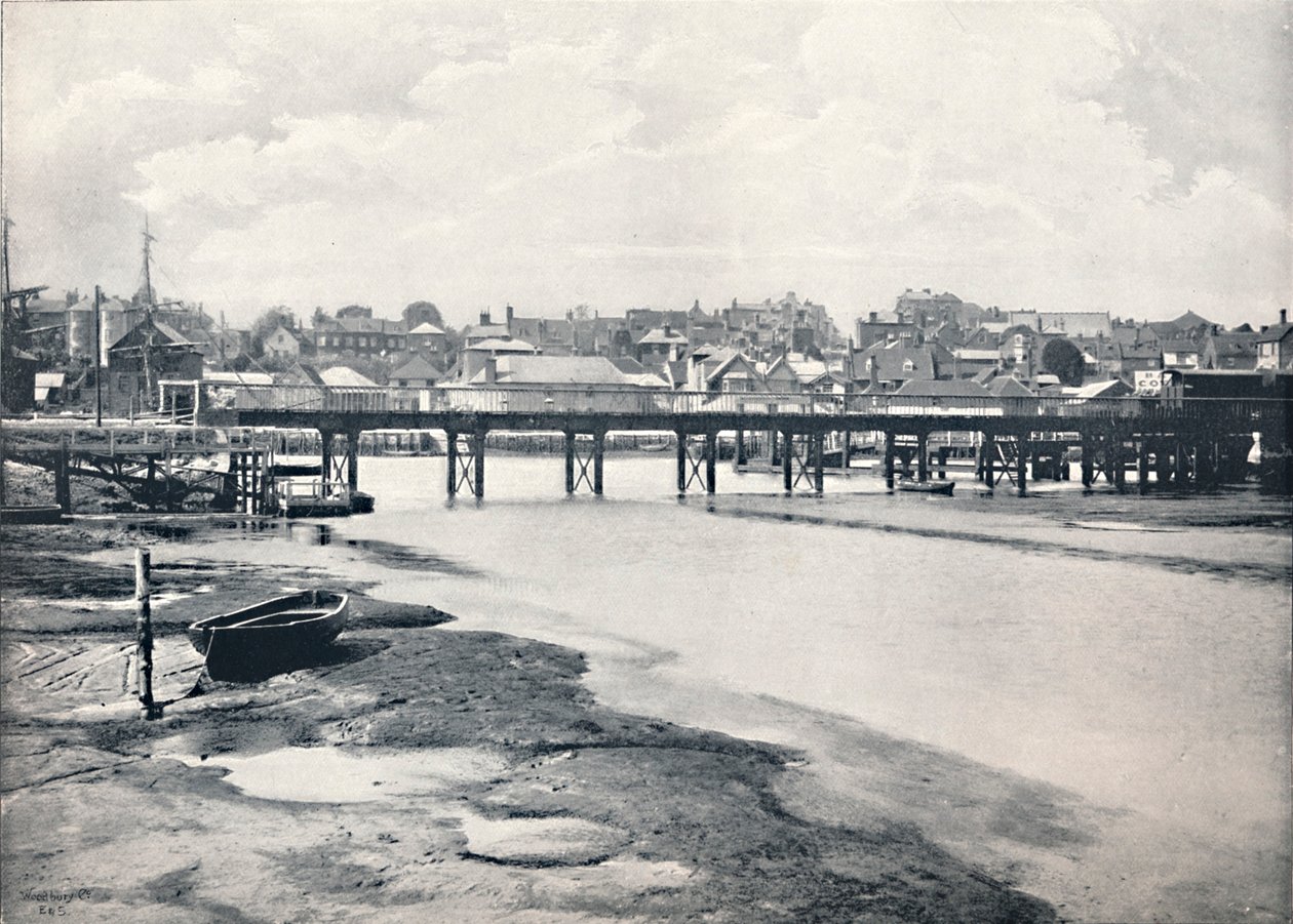 Lymington - Silta ja kaupunki, joelta, 1895 tekijältä Unbekannt
