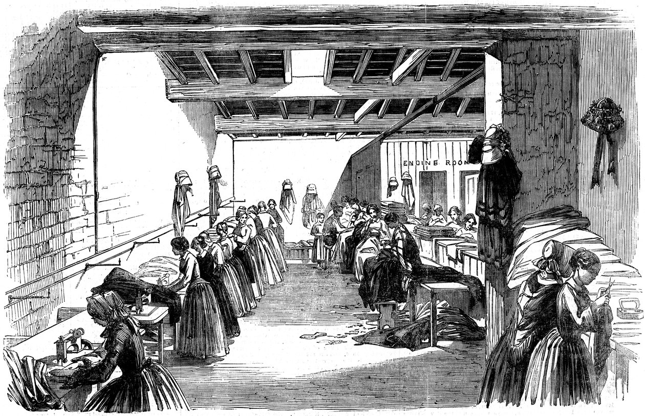 Konehuone höyryompelutehtaassa, 1854 tekijältä Unbekannt