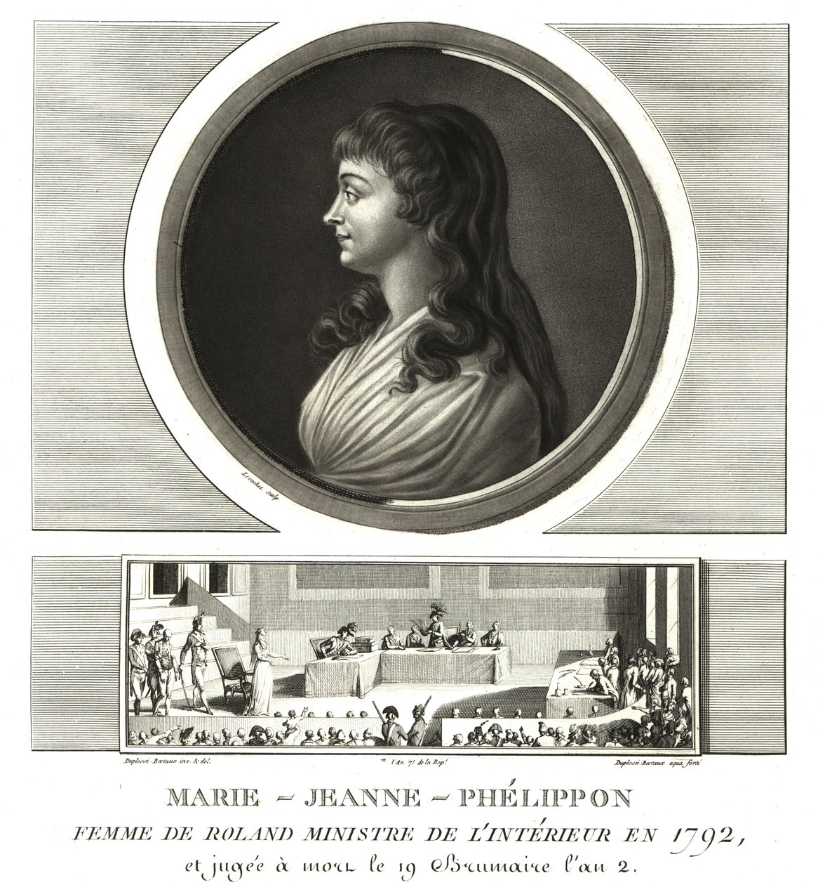 Madame Roland tai Marie-Jeanne Phelippon (1754-1793), girondist yhdessä miehensä Jean-Marie Roland de la Platieren kanssa tekijältä Unbekannt